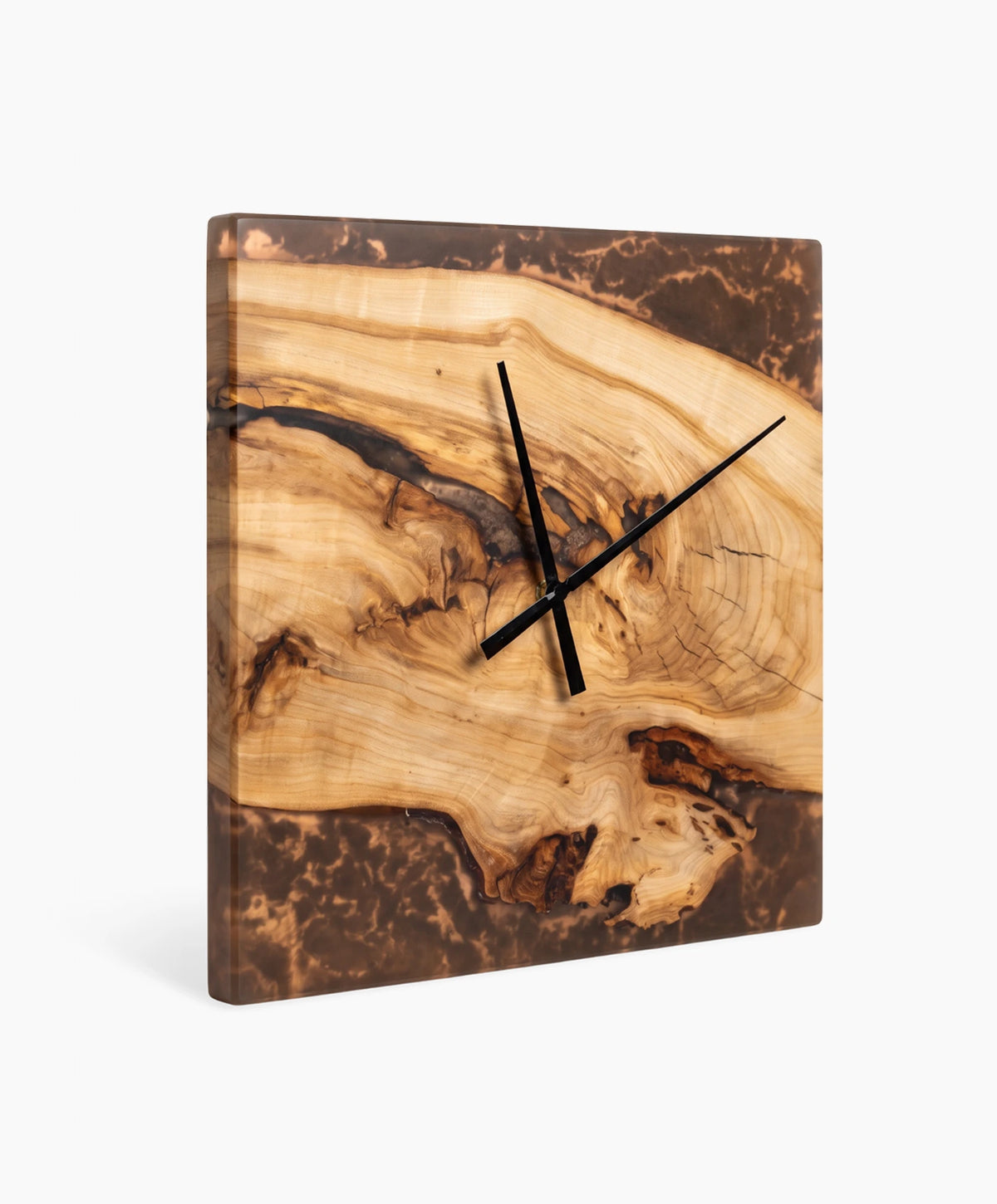 Eckige Wanduhr aus Ulme mit bronze Epoxidharz