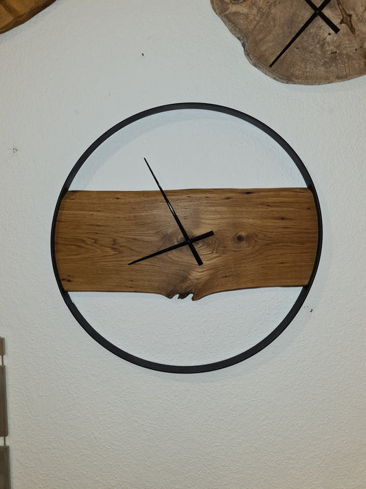 Wanduhr Rund XXL 70 cm | Eiche massiv geölt | Wanduhr aus Holz und Metall