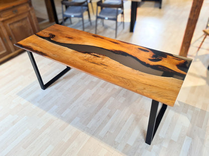 Esstisch | Tisch | Kirsche mit Epoxidharzfluss und U-Untergestell schwarz
