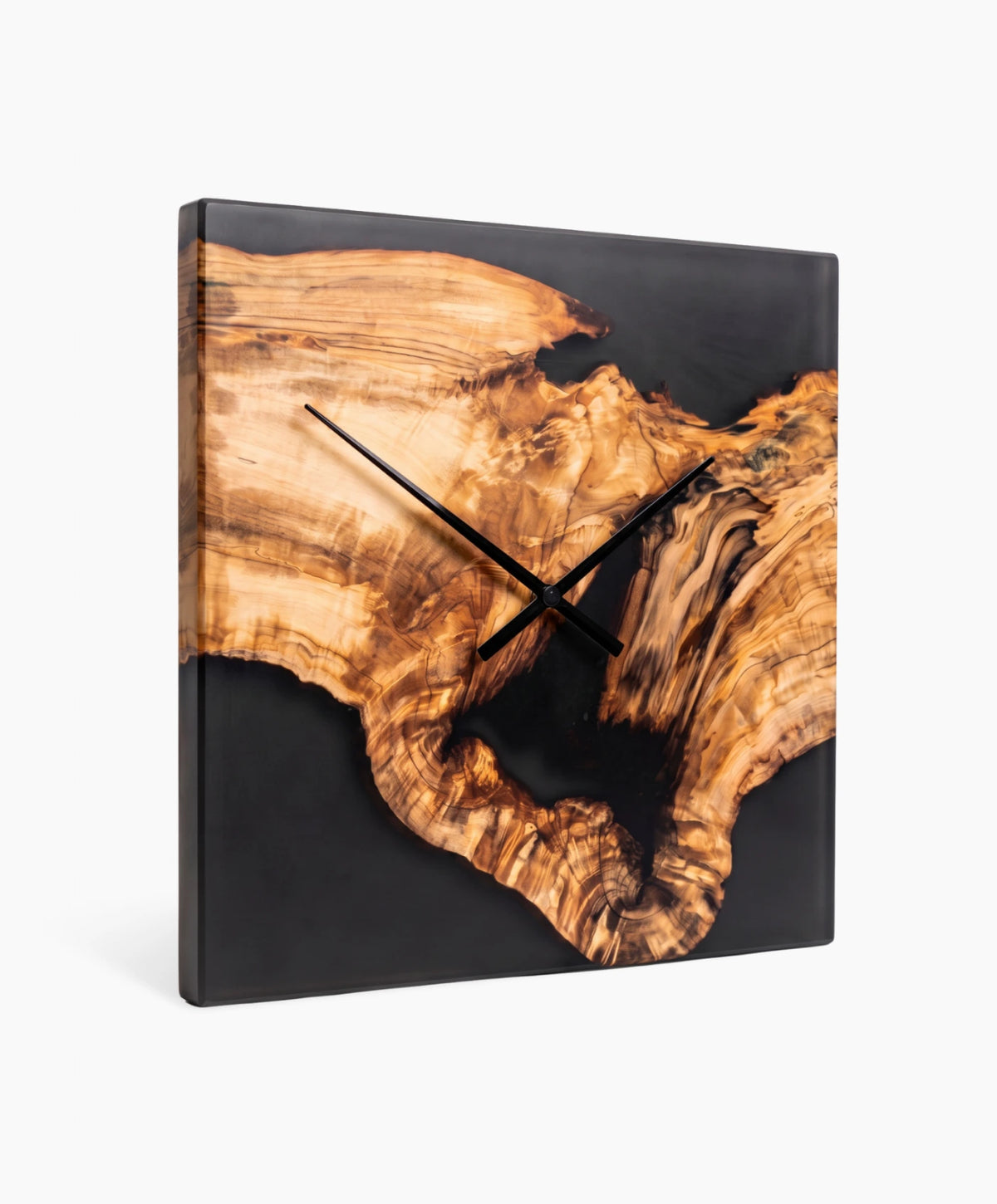 Eckige Wanduhr aus Pappel mit Rauchglas Epoxidharz