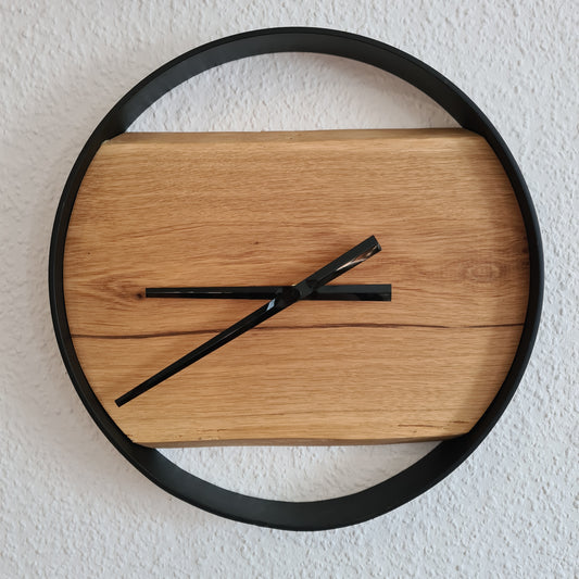 Wanduhr Eiche | Holz & Metall | Rund | Klein 35 cm